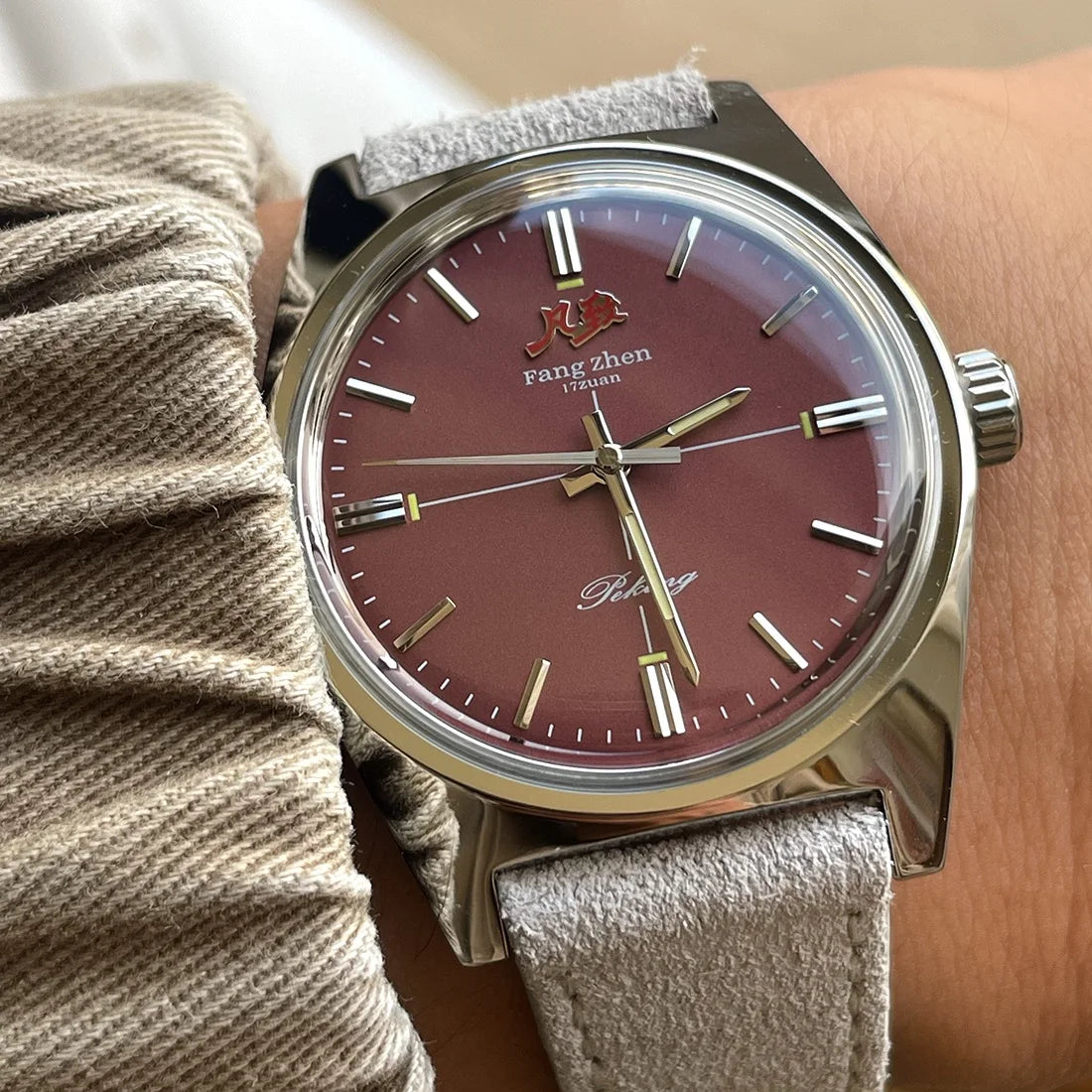Merkur Watch Salmon Dial Watch Metal Vintage Classic Crosshair Watches Handwind Mechanical Watch for Men Relogio Masculino 36mm