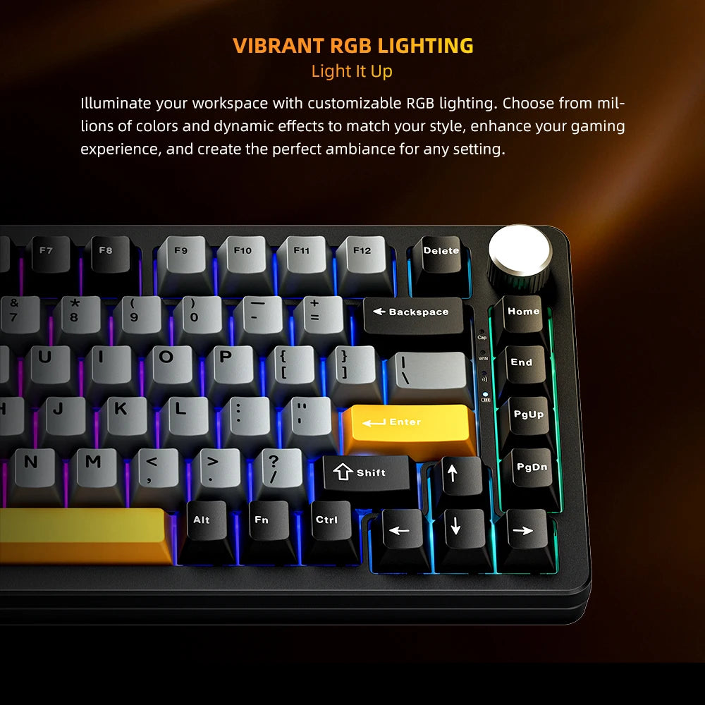 Teclado mecánico Machenike K600-B82W Tri-Modos con montaje gasket, diseño ANSI 75%, retroiluminación RGB y conexión inalámbrica para gaming