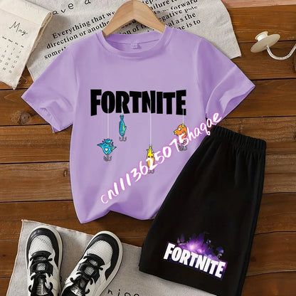 Conjunto de verano Fortress Night de camiseta y pantalones cortos para niños y niñas, 2 piezas, ropa infantil con camiseta estampada, regalo
