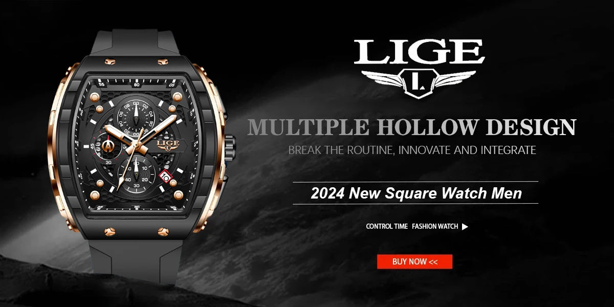 Reloj LIGE para hombre, de moda y lujo, resistente al agua, correa de silicona, cuarzo, luminoso, deportivo, fecha automática, cronógrafo, diseño sencillo