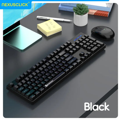 Set tastiera e mouse wireless NexusClick per gaming e ufficio, risparmio energetico intelligente, formato completo 104 tasti, 1600DPI regolabili, USB per laptop e PC
