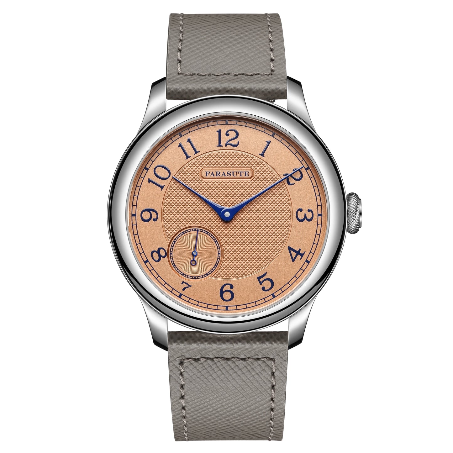 Orologio da uomo FARASUTE NEW Machinery con quadrante salmone, movimento meccanico manuale ST17, piccoli secondi e bracciale vintage Bonklip