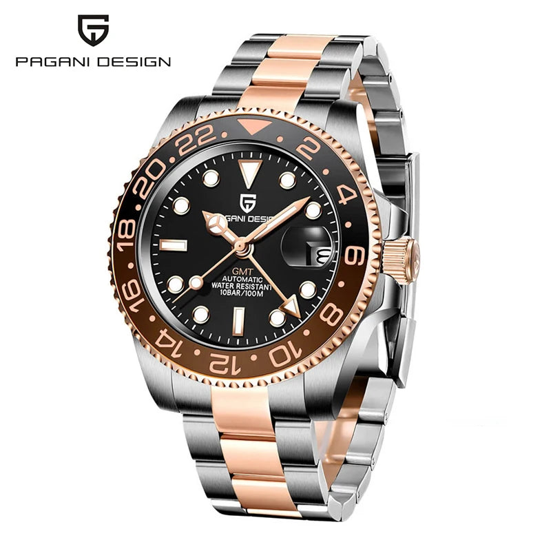 New 1662 PAGANI DESIGN GMT Automatic Watch 40mm Men's Wristwatch Top Brand 100M Waterproof Mechanical Wristwatches for Men Cloc