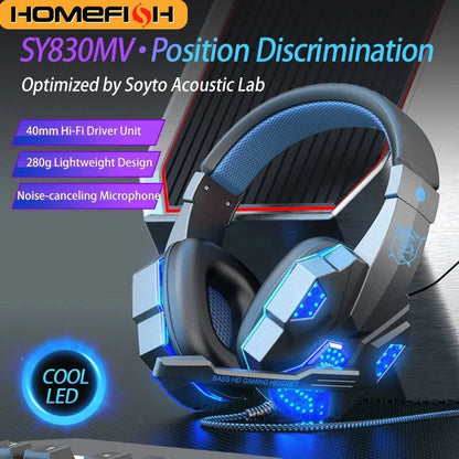 Cuffie da gaming RGB HOMEFISH SY830MV con microfono – Cuffie da gaming over-ear cablate per PC, PS5, Xbox e Nintendo Switch, headset eSports leggero con audio surround 3D