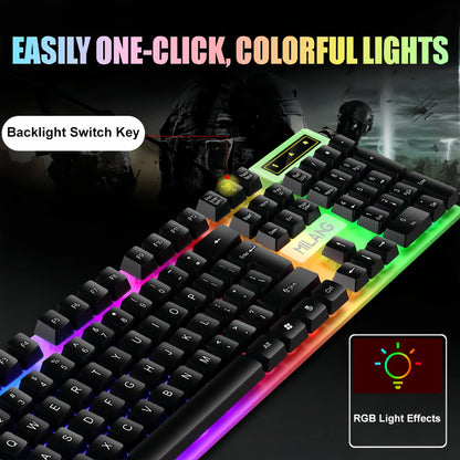 Teclado gaming RGB USB con cable de 104 teclas, cable de 1.3M, teclado de membrana con sensación mecánica para PC, portátil, Windows e IOS