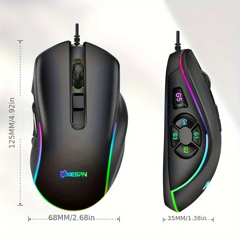 Ratón gaming con cable RGB personalizable, programación macro de 10 teclas, para portátil y ordenador de sobremesa