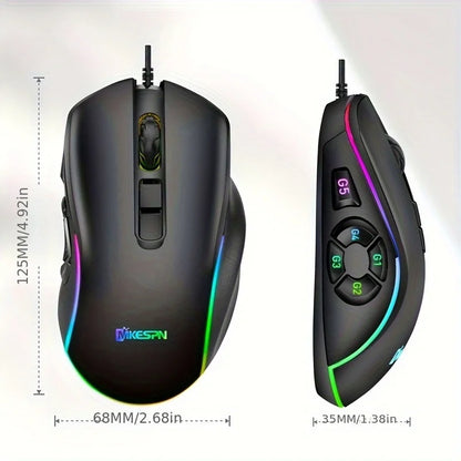 Ratón gaming con cable RGB personalizable, programación macro de 10 teclas, para portátil y ordenador de sobremesa