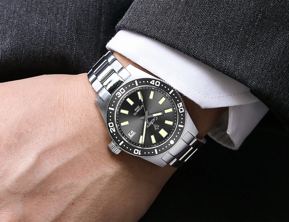 CADISEN New 38mm Diver Mens Watch Japan 8215 Automatic Mechanical Sapphire Glass Date Luminous 100M Waterproof Wrist watch Men
