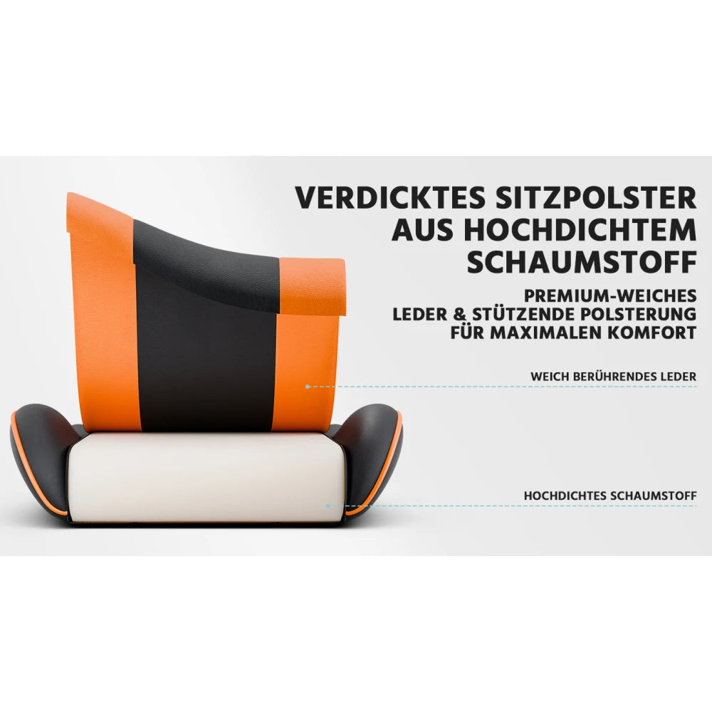 Gaming Chair Ergonomic Gaming Armchair with Lumbar Support, Breathable Pu Leather Office Chair, Comfortable Computer Chair, Load Capacity 200kg, Adjustable Seat Height and Backrest, Black-Orange