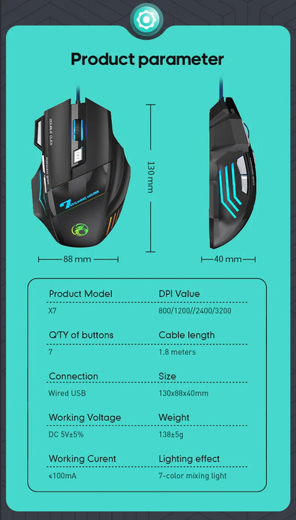 IMICE X7 Optical Gaming Mouse  Adjustable DPI Ergonomic Anti Slip Design Colorful Luminuse Suitable for DesktopComputers  Laptop