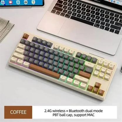 Teclado M87 inalámbrico Bluetooth de doble modo, sensación mecánica, gaming y oficina, silencioso, teclas esféricas PBT, luz arcoíris