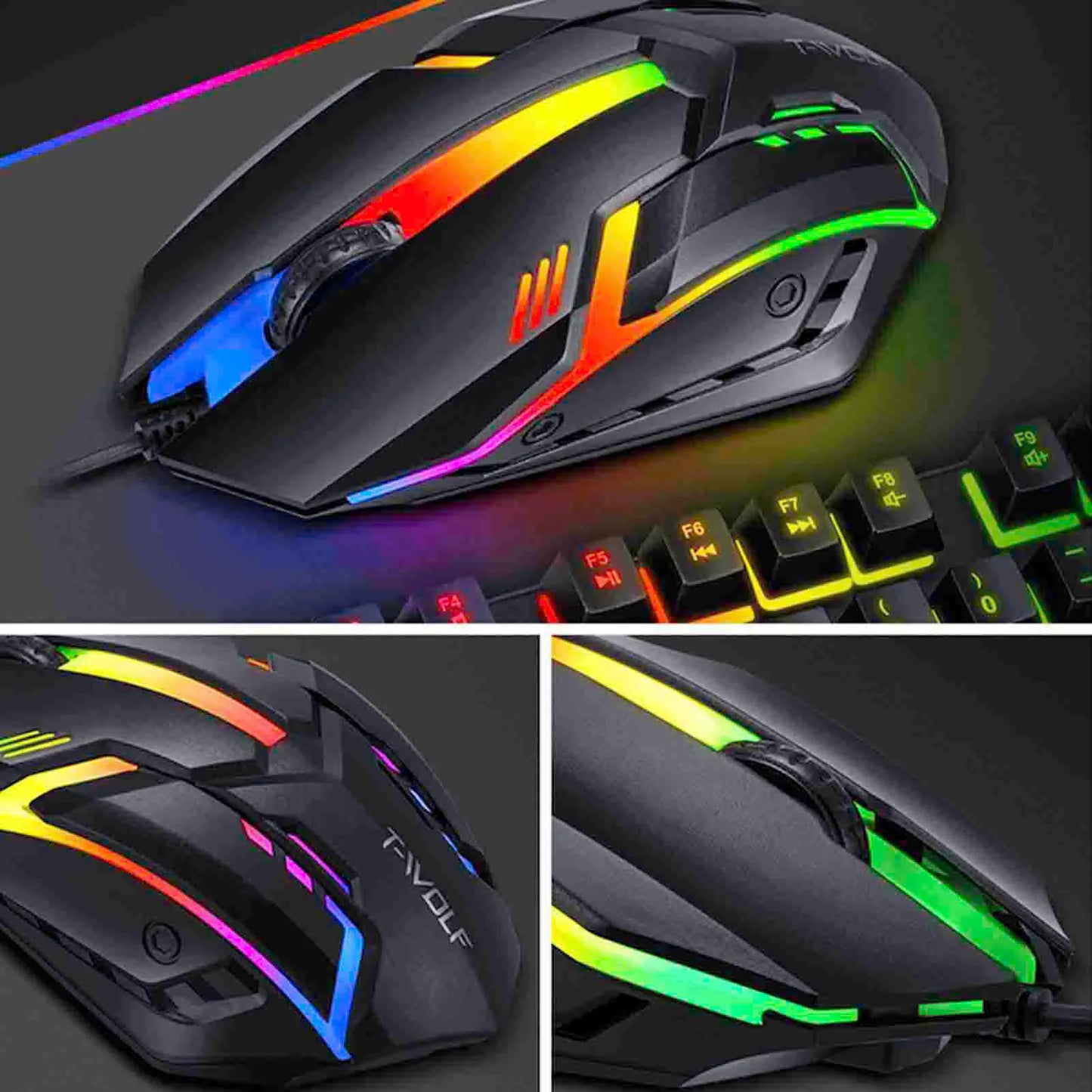 Combo gaming 4 pezzi tastiera e mouse, tastiera ergonomica 104 tasti, mouse con luce breathing a 4 colori, cuffie e tappetino per mouse antiscivolo
