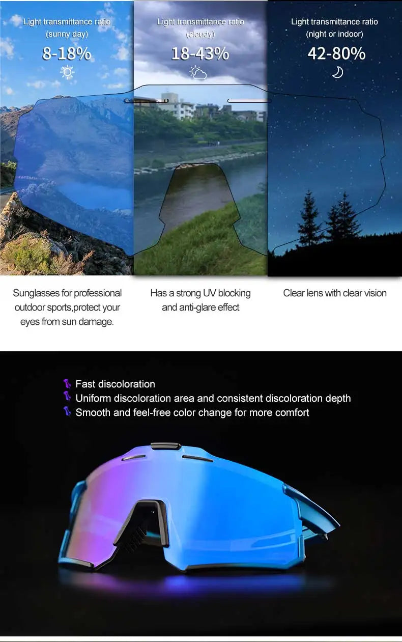 INBIKE Photochromic Cycling Sunglasses Professional Road Bike Riding Glasses for Men Bicycle Windproof Sand Goggles Bike Eyewear