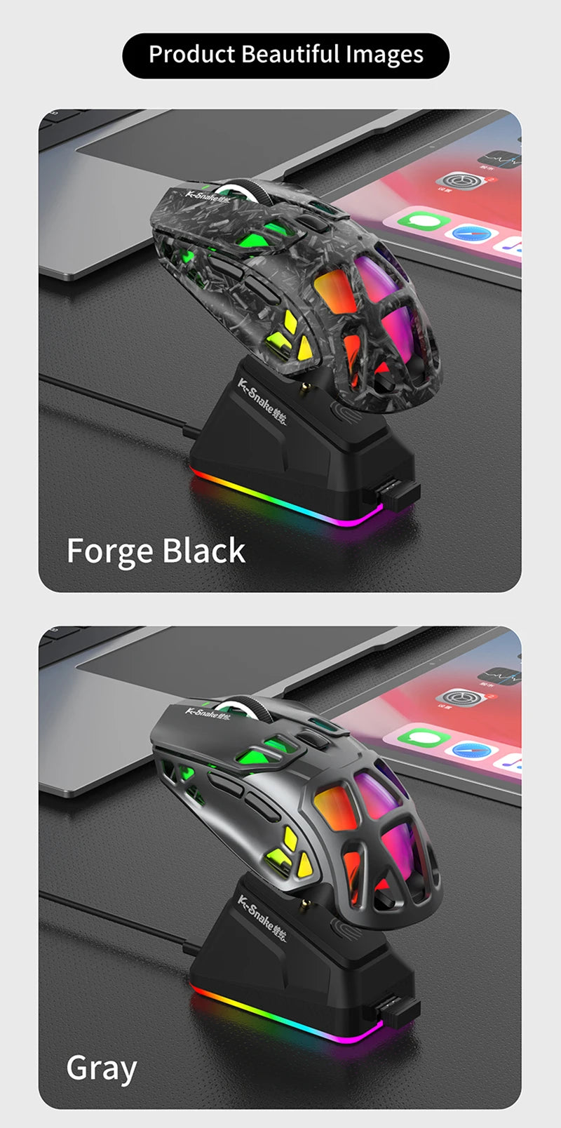 Lenovo Tri-Mode -kevyt pelihiiri RGB-lataustelakalla, 12000DPI, 2.4G/Bluetooth/langallinen ergonominen hiiri PC:lle ja kannettavalle tietokoneelle