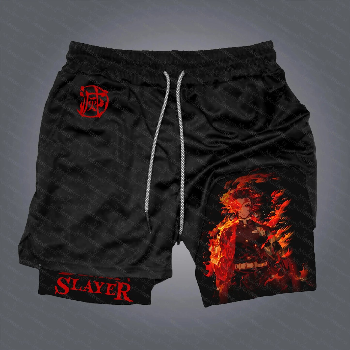 Pantaloncini da palestra da uomo Anime Demon Slayer ad asciugatura rapida, pantaloncini doppio strato 2 in 1, sportswear Y2K estate 2026, streetwear traspirante