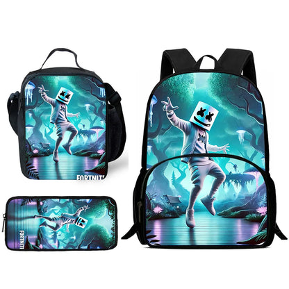 Zaino da scuola per bambini Hot Game con borsa pranzo e astuccio, grande capacità, design F-FortniteS, per ragazzi e ragazze, regalo ideale