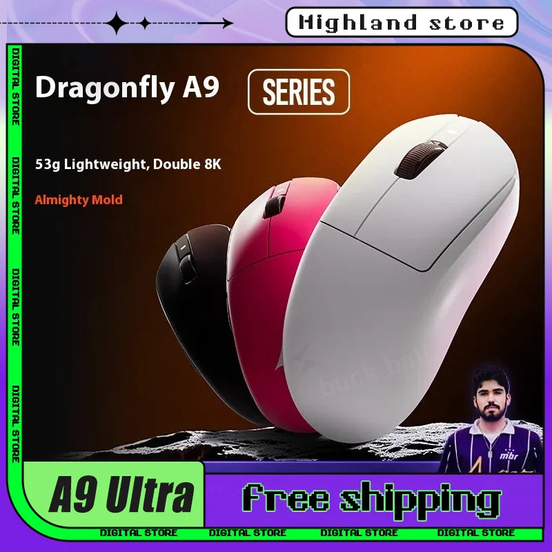 Ratón gaming inalámbrico ATK A9 Ultra Tri Mode 8K 53g ligero A9/A9 SE/A9 Plus/A9 Pro para PC e-sports, regalo personalizado