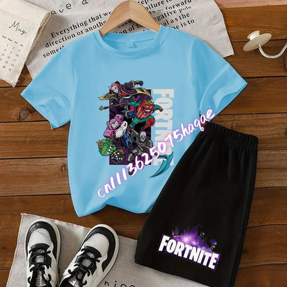 Conjunto de verano Fortress Night de camiseta y pantalones cortos para niños y niñas, 2 piezas, ropa infantil con camiseta estampada, regalo