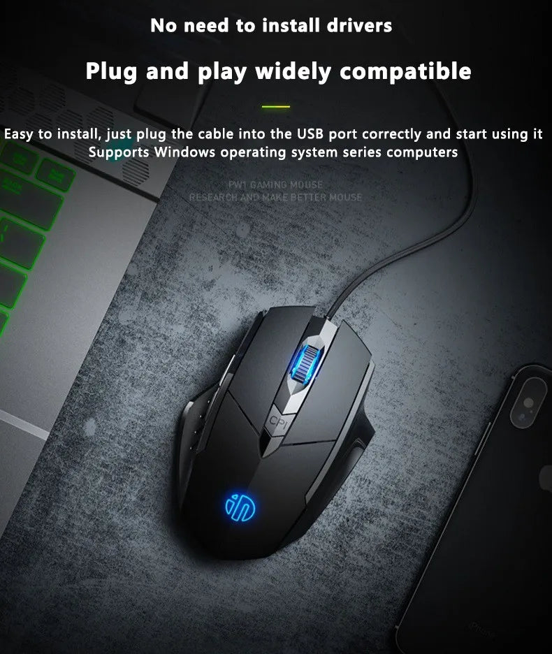 Mouse cablato Inphic W1 Esports Gaming, mouse silenzioso da ufficio, disponibile con tre o sei tasti