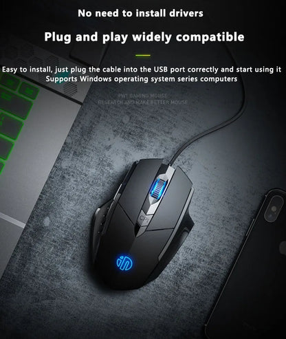 Mouse cablato Inphic W1 Esports Gaming, mouse silenzioso da ufficio, disponibile con tre o sei tasti