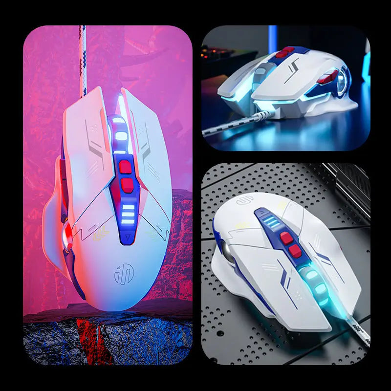 Inphic W9P Wired Mouse Mecha Style 12800DPI Adjustment RGB Lighting Effect Macro Programming E-sports Office Usb Mouse