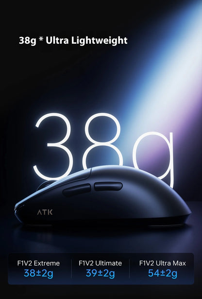 Ratón gaming inalámbrico trimodo ATK F1 V2 Ultra MAX PAW3950, doble 8K, ligero y ergonómico, ratón esports, accesorio personalizado para PC