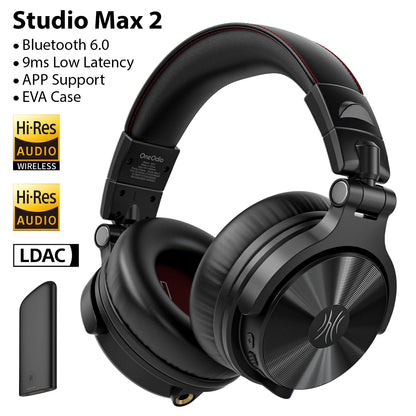 OneOdio Studio Max kabellose DJ-Kopfhörer Bluetooth 6.0 – 9ms ultraniedrige Latenz, Hi-Res LDAC Studio-Monitor-Over-Ear-Headset mit Mikrofon