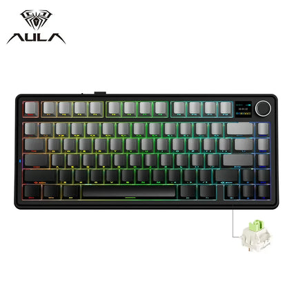 Tastiera meccanica gaming AULA F75 MAX 2.4G Wireless/BT/cablata, hot-swap RGB, 75%, 81 tasti, tastiera da ufficio con schermo TFT