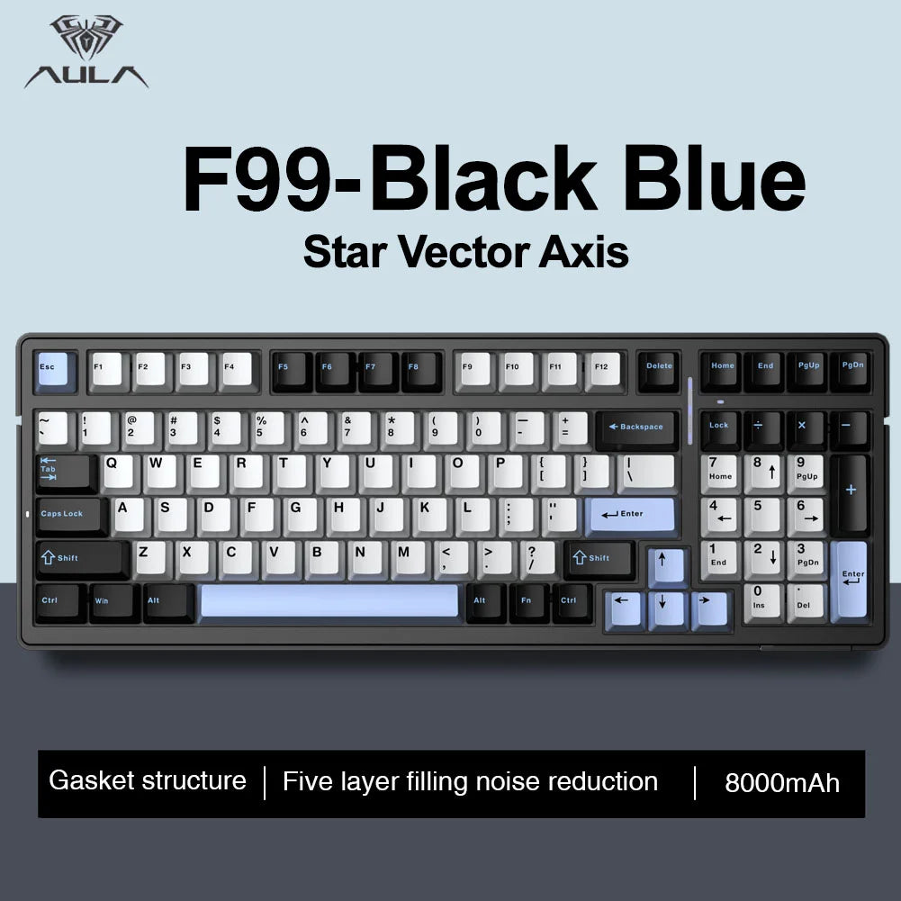 Teclado mecánico AULA F99 Bluetooth 5.0/2.4G inalámbrico/con cable, teclado gaming con montaje gasket de 99 teclas, personalizable