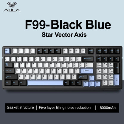 Teclado mecánico AULA F99 Bluetooth 5.0/2.4G inalámbrico/con cable, teclado gaming con montaje gasket de 99 teclas, personalizable