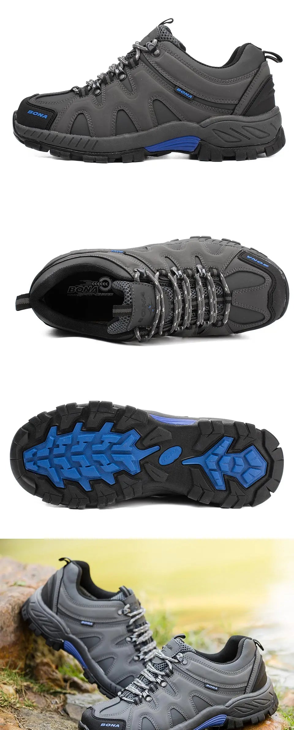 BONA New Arrival Classics Style Men Hiking Shoes Lace Up Men Sport Shoes Outdoor Jogging Trekking Sneakers