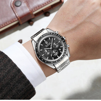 Relógio de quartzo para homem, de marca de luxo, estanque e luminescente, em aço inoxidável, equipado com um cronógrafo de 24 horas e um indicador de data – Relógio elegante para homem