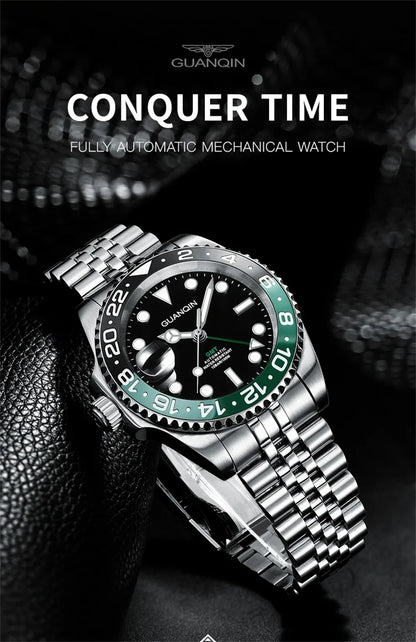 Orologio da uomo GUANQIN GMT 2025, nuovo orologio automatico da uomo NH34, meccanico da polso, vetro zaffiro, acciaio inox, per mancini