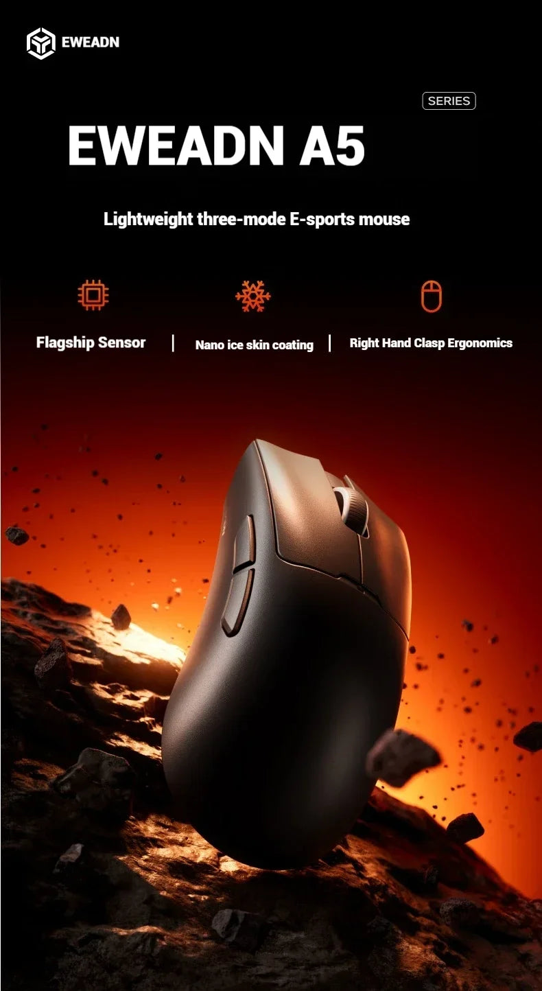 EWEADN A5 Pro Ultra Wireless Gaming Mouse, Lightweight Tri-Mode Mouse with PAW3395 Sensor, 26K DPI, Low Latency Rechargeable Gaming Mouse