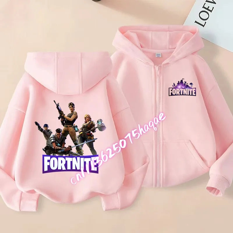 Giacca outdoor per bambini Cartoon FORTNITED per bambina e bambino, felpa cappotto, giacca a vento leggera di alta qualità, giacca autunnale con zip, abbigliamento top