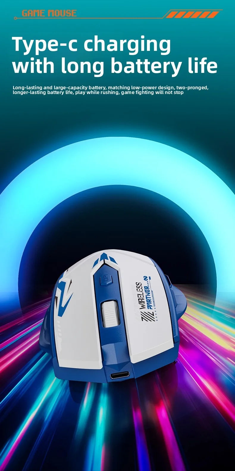 Ratón gaming inalámbrico 2.4G USB silencioso de doble modo Bluetooth recargable 1600DPI para ordenador, PC y portátil