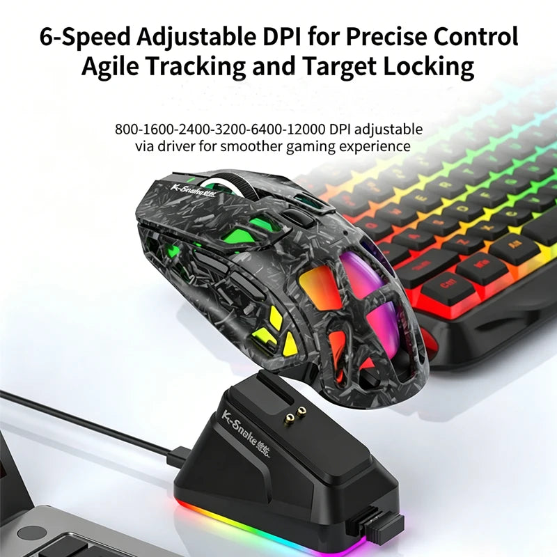 Lenovo Tri-Mode -kevyt pelihiiri RGB-lataustelakalla, 12000DPI, 2.4G/Bluetooth/langallinen ergonominen hiiri PC:lle ja kannettavalle tietokoneelle