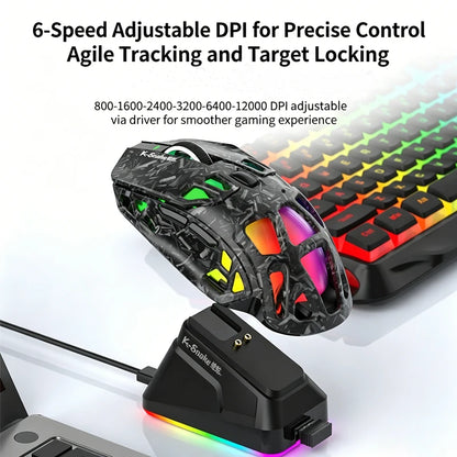 Lenovo Tri-Mode -kevyt pelihiiri RGB-lataustelakalla, 12000DPI, 2.4G/Bluetooth/langallinen ergonominen hiiri PC:lle ja kannettavalle tietokoneelle