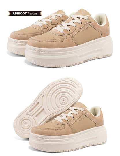 Baasploa Women Platform Sneakers Fashion Leather Casual Thick Soled Shoes for Women Comfort White Skateboarding Shoes Non-Slip
