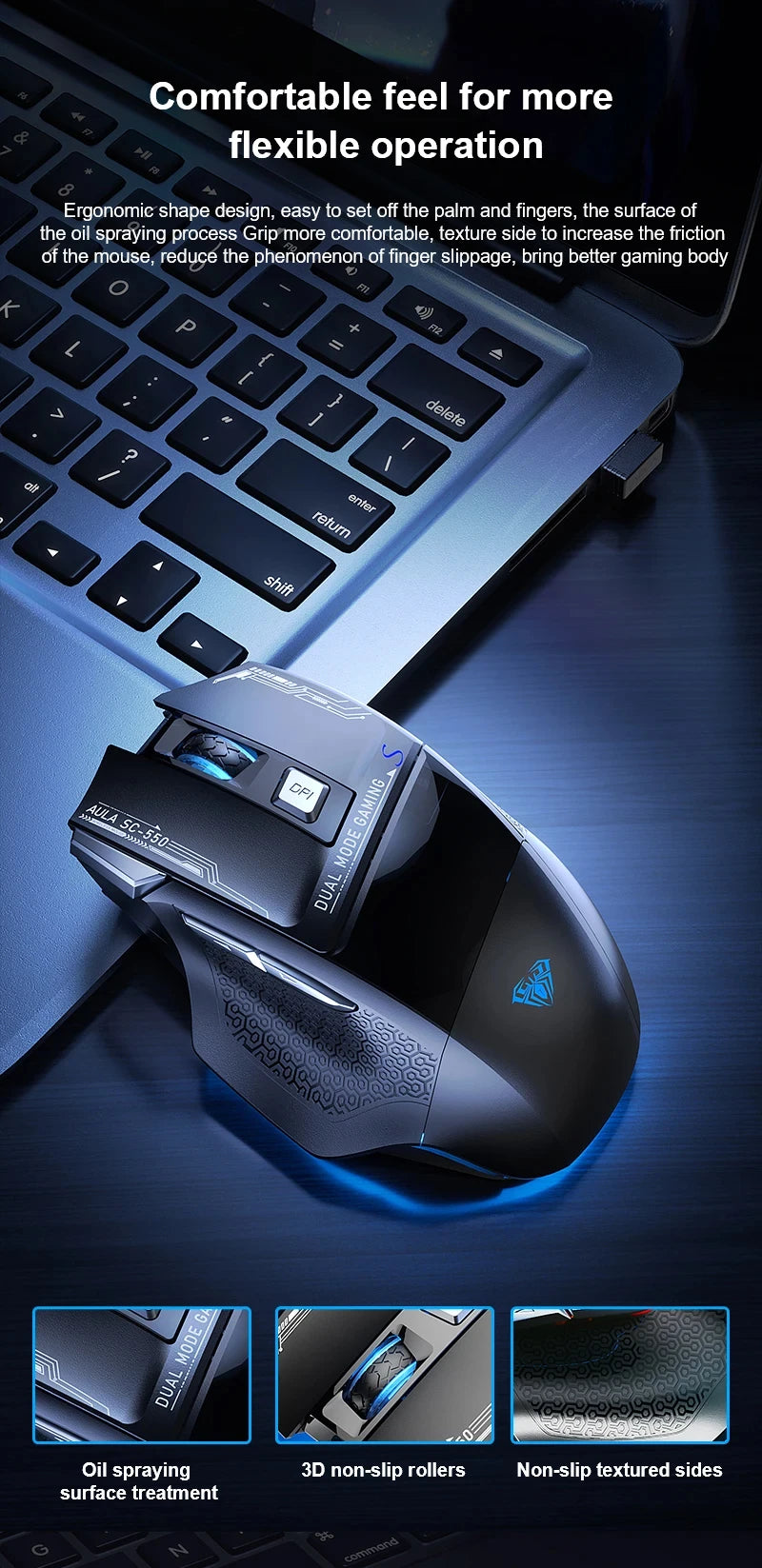 AULA SC550 bezprzewodowa mysz gamingowa dual-mode, ładowalna, podświetlana mechaniczna mysz gamingowa do komputera stacjonarnego/laptopa, mysz USB do e-sportu