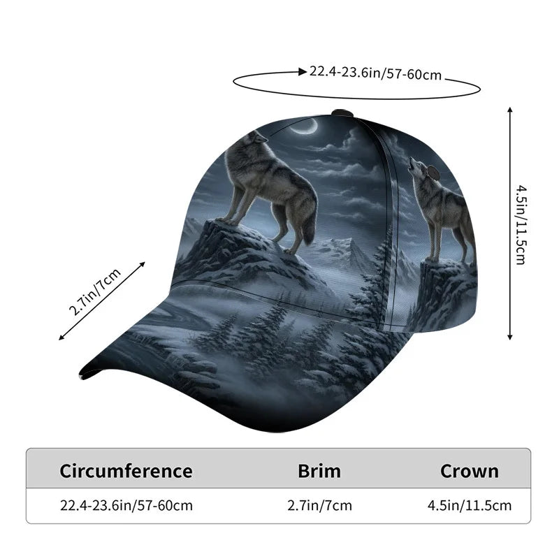 Wolf Howling At Moon Print Classic Baseball Cap Comfortable Adjustable Duckbill Hat Ideal For Daily Wear Perfect For Family