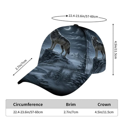 Wolf Howling At Moon Print Classic Baseball Cap Comfortable Adjustable Duckbill Hat Ideal For Daily Wear Perfect For Family