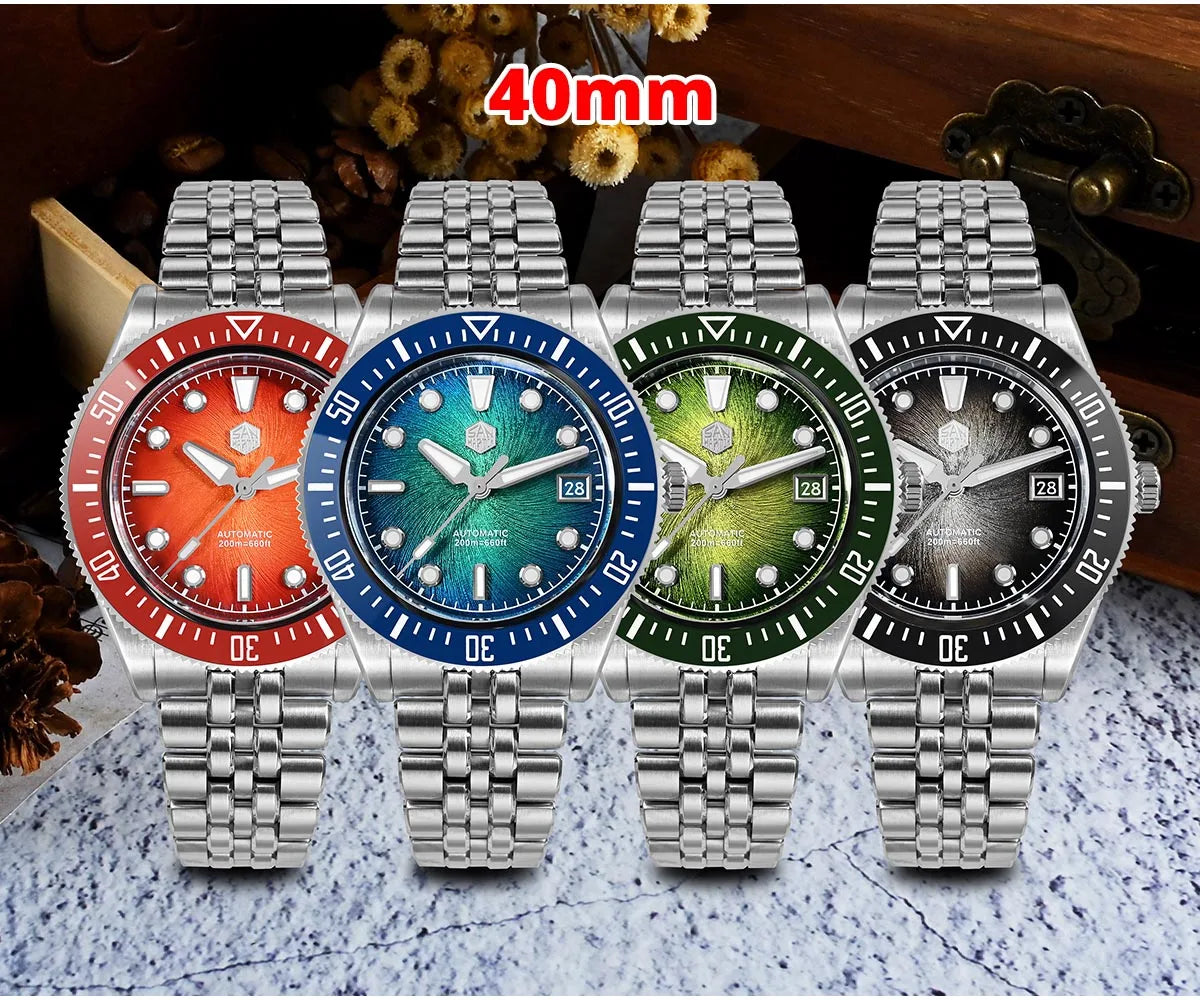 Relógio de mergulho masculino San Martin 37.5mm 40mm Miyota 9015 com mostrador esmaltado, relógio de pulso mecânico automático de luxo, resistente à água 200m SN0148