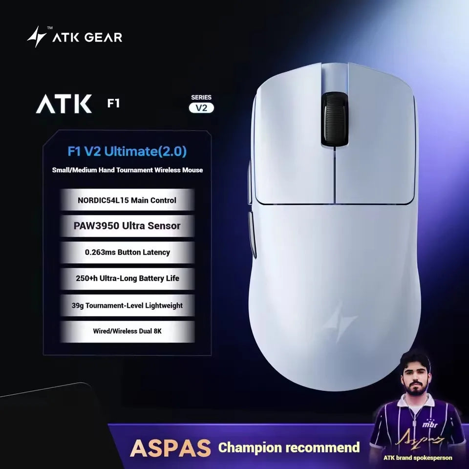 Ratón gaming inalámbrico ATK Blazing Sky F1 V2 Ultra Max de doble modo, ligero, PAW3950Ultra, doble 8K, baja latencia, ergonómico extremo