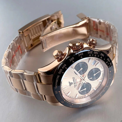 Orologio da uomo Luxury VK63 con movimento al quarzo, cronografo business 39mm in acciaio/oro rosa, datario e quadrante luminoso