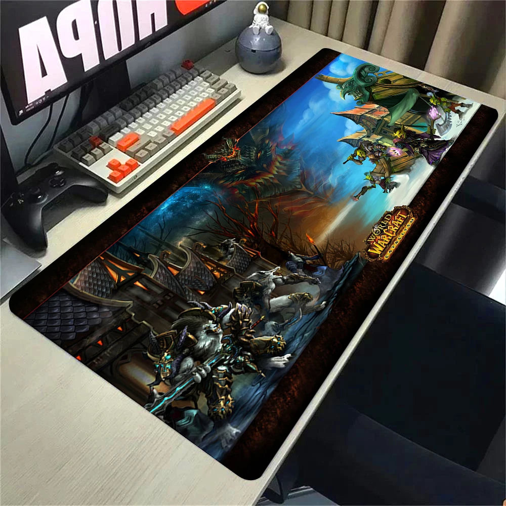 Naturelle Horde Alliance-muismat van rubber, grote bureaumat voor computer en toetsenbord, HD World of Warcraft-gamingmuismat met snelheidsoppervlak en gestikte rand
