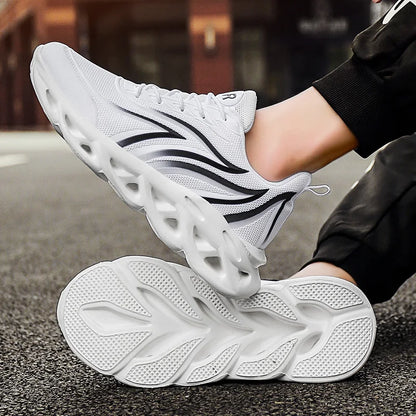 Sneakers da uomo con stampa fiamme, scarpe sportive in tessuto flyknit, scarpe da running comode, scarpe atletiche outdoor da uomo