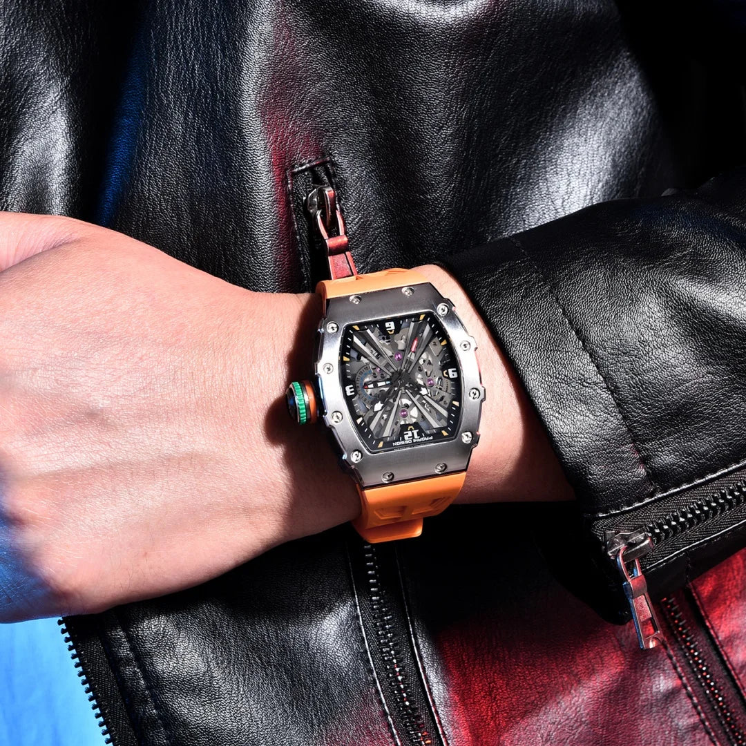 Orologio da uomo PAGANI DESIGN 2026 New al quarzo, movimento VH65, quadrante scheletrato, impermeabile 100M, sportivo rettangolare, vetro zaffiro