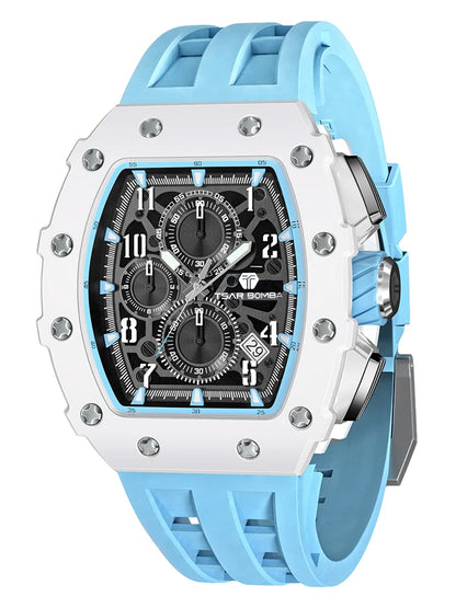 Reloj TSAR BOMBA para hombre, marca de lujo, diseño tonneau, impermeable, de acero inoxidable, reloj de pulsera de moda rectangular para hombre