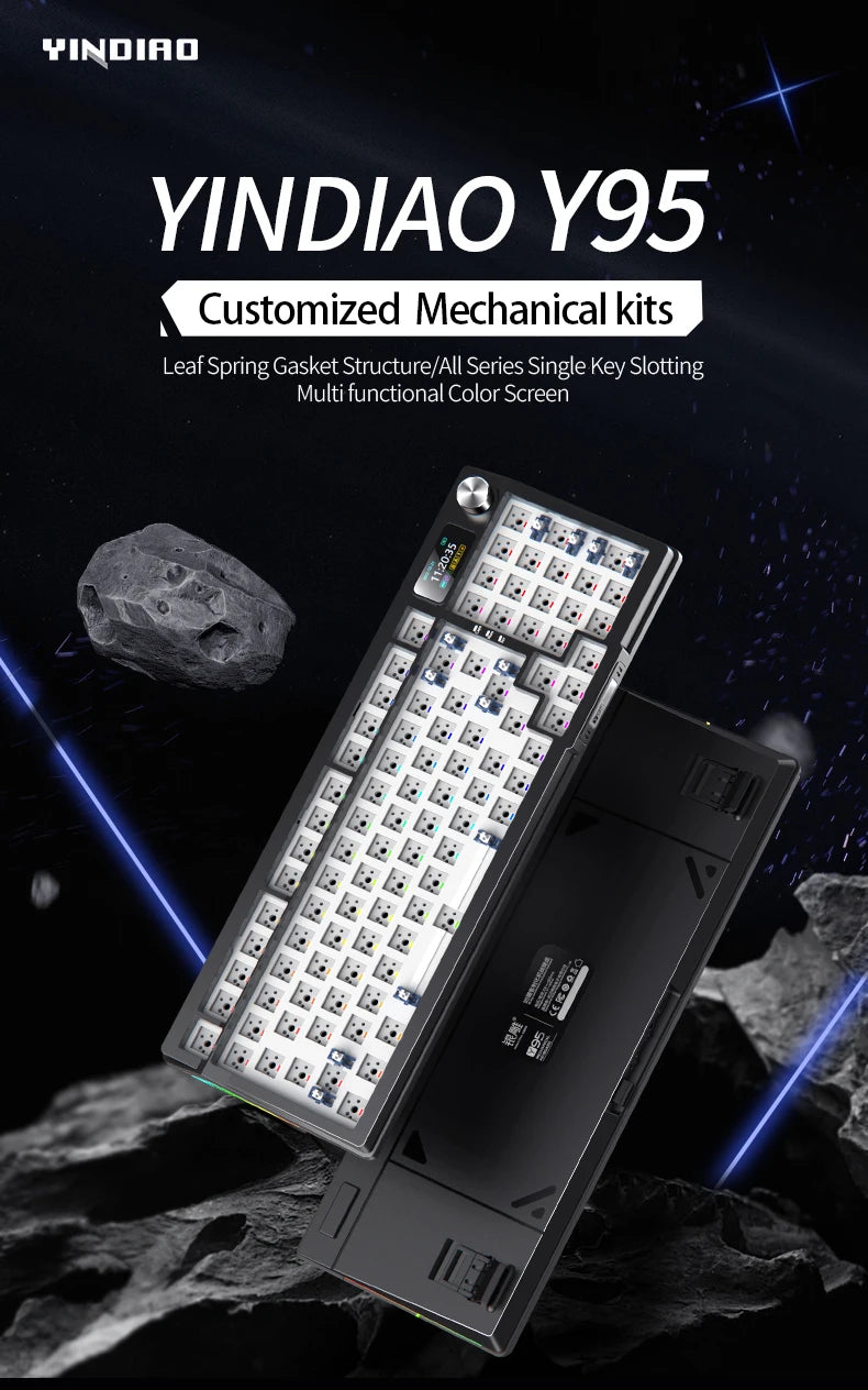 Kit de teclado YINDIAOY95 Hotswap con pantalla TFT, retroiluminación RGB completa, 2.4GHz, Bluetooth inalámbrico, teclado mecánico DIY personalizado